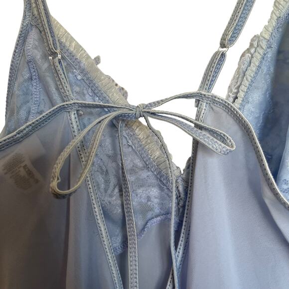 Secret Treasures Y2K Babydoll Slip Dress Ruffle Straps Blue Lace Nighty Sequin L - Picture 7 of 9